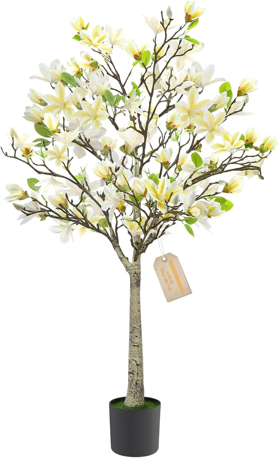 Faux Magnolia Tree 47.2″ with White Blooms, Indoor/Outdoor Farmhouse Decor