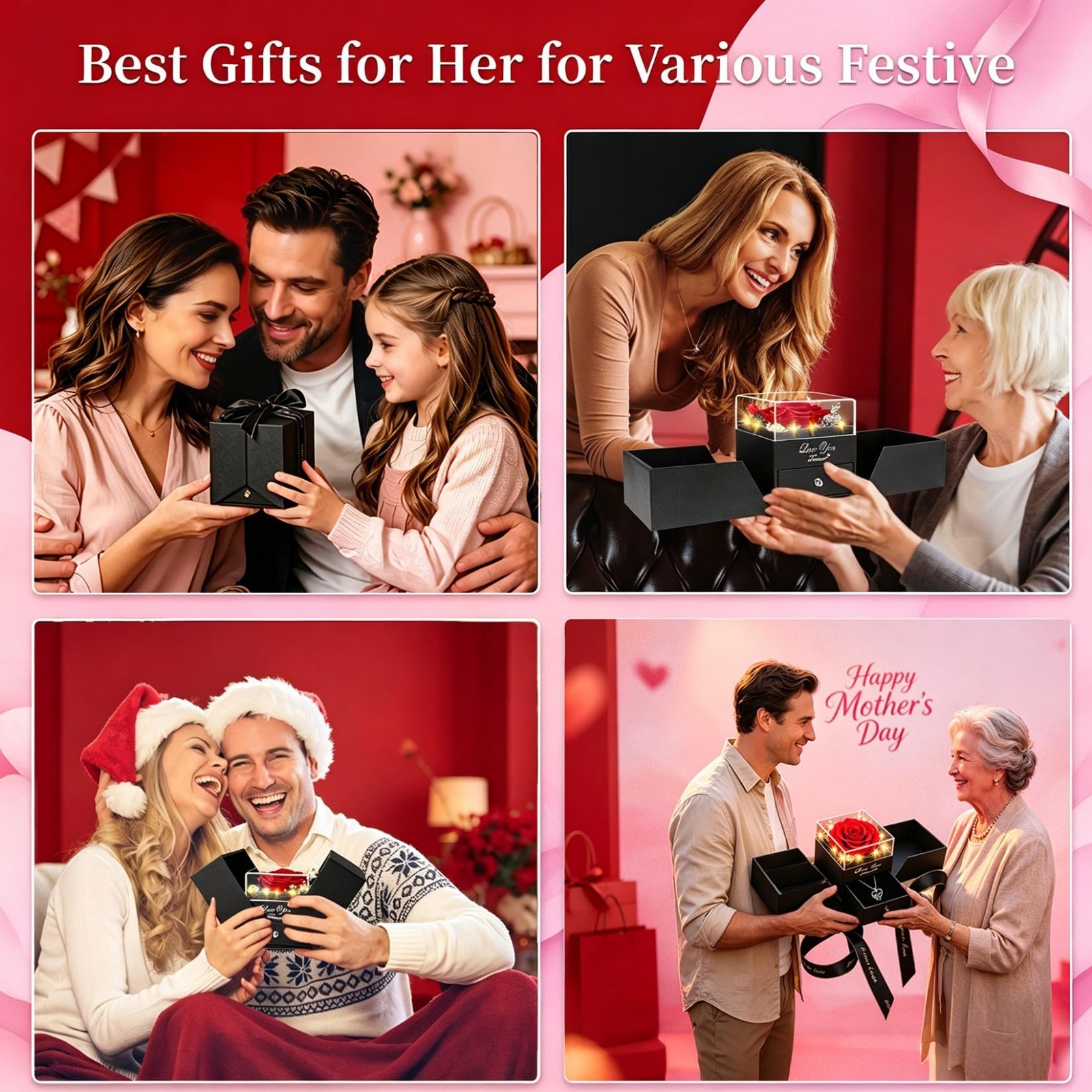 Unique Mother’s Day Gift – Preserved Red Roses & “I Love You” Necklace, Perfect