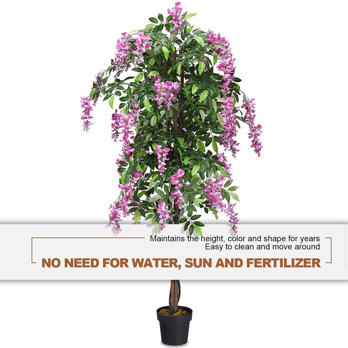 Costway 6-Feet Artificial Wisteria Silk Tree Pink Flower Indoor-Patio Home Décor