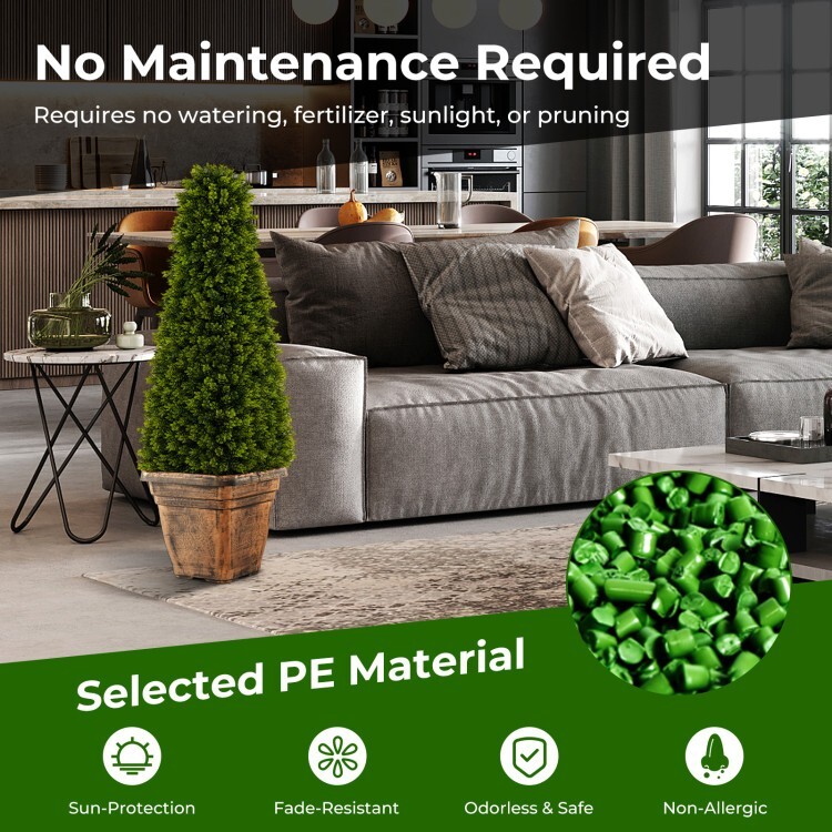 3′ Outdoor Artificial Boxwood Topiary Tree Decor Potted Plant wBuilt-in Cement