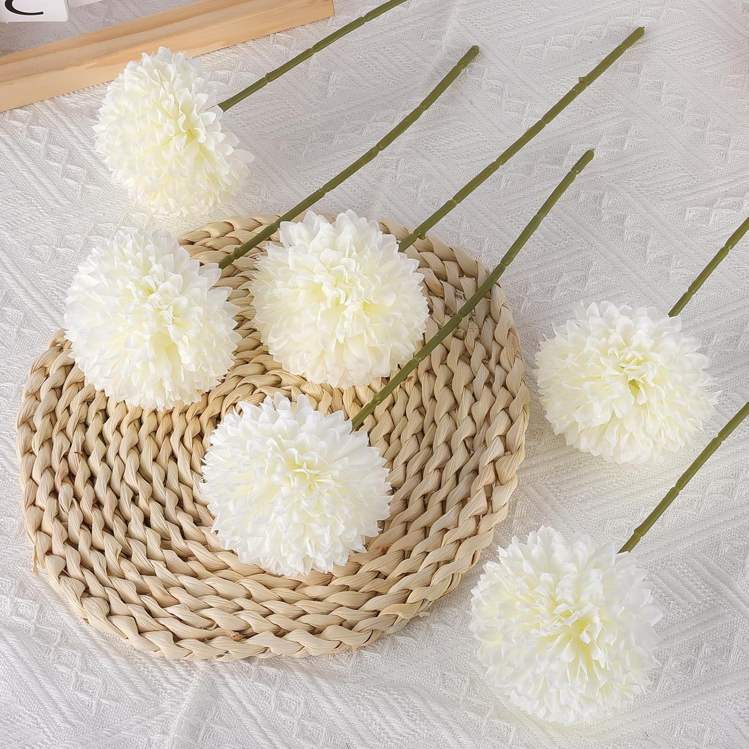 12 Pcs Artificial Chrysanthemums Flowers Silk Ball White Flowers Fake Mums Sprin