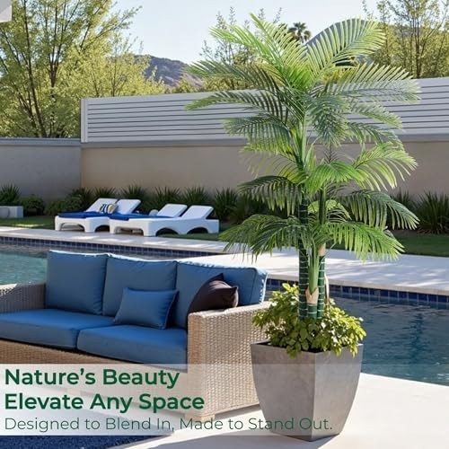 6FT Tall Triple Golden Cane Palm Tree (1 Pack), Large Faux Plants, UV Resistant