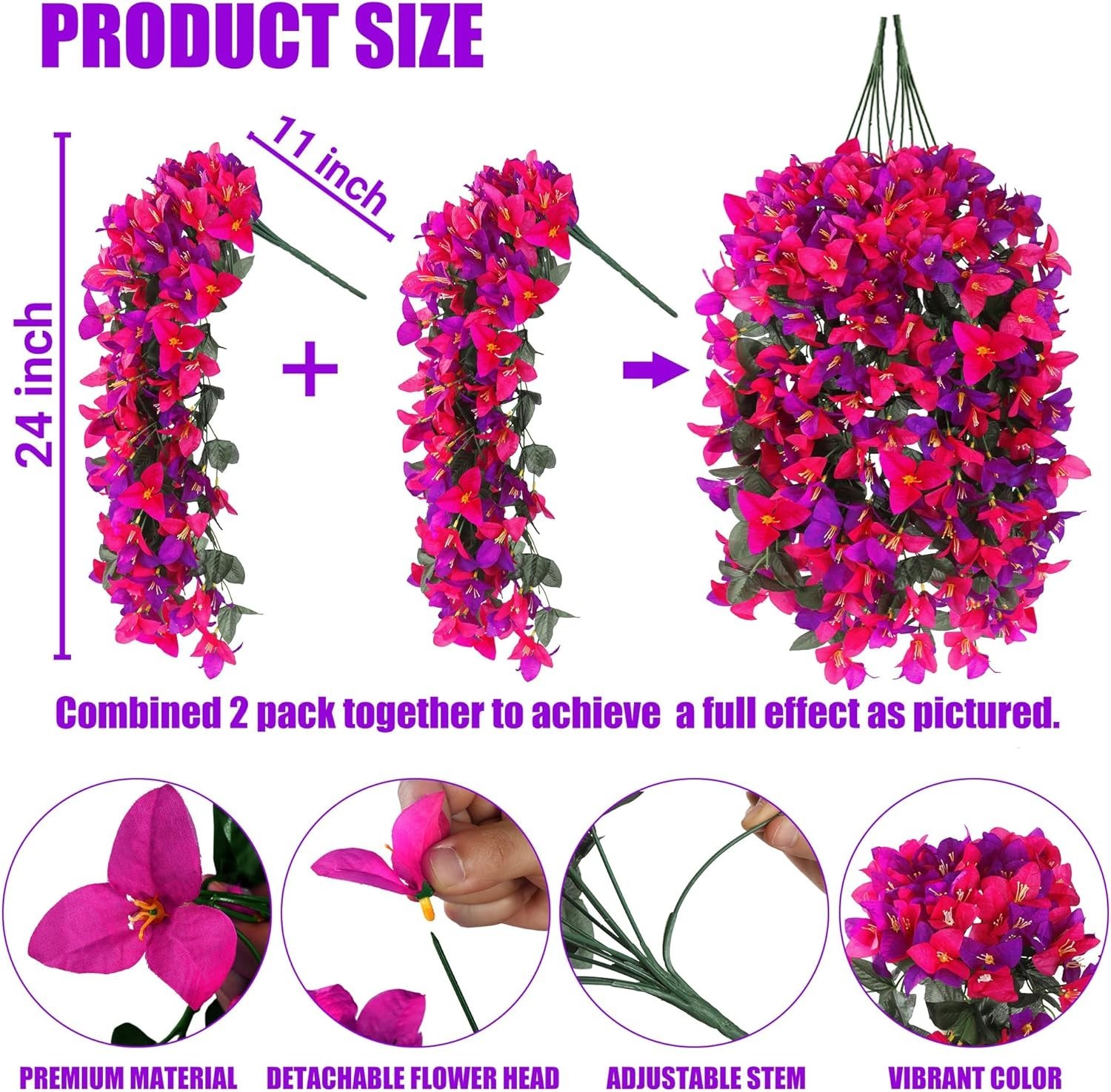 Artificial Bougainvillea Flowers Fake Hanging Flowers Plants for Outdoor Outs…