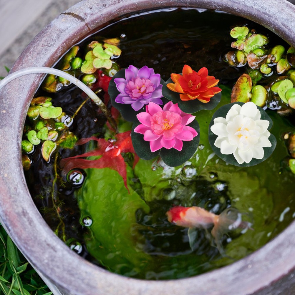 4Pcs Eva Silk Floating Lotus Flowers Assorted Colors for Garden Pond