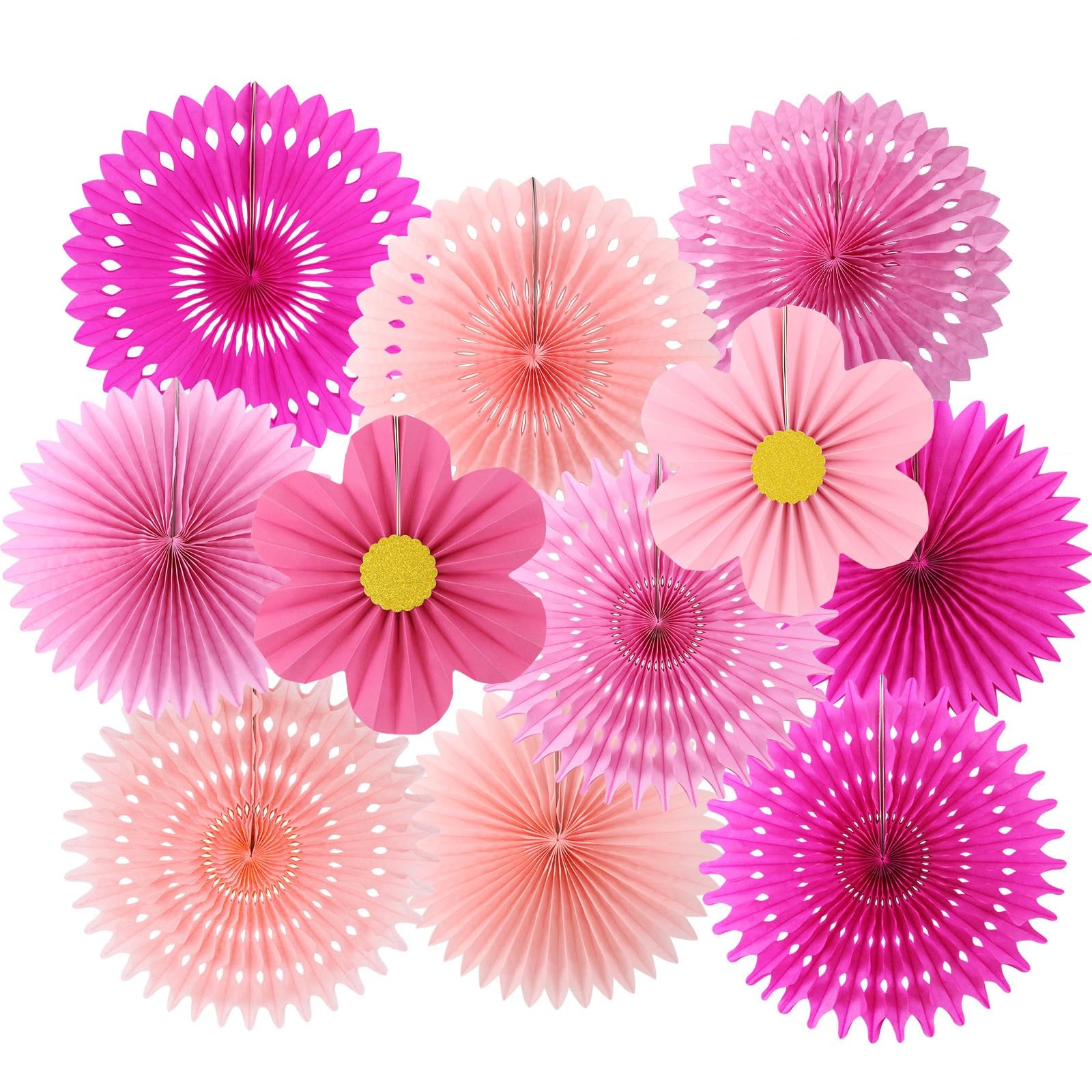 Pink Paper Fans Flowers Wall Decor Classroom Floral Backdrop Party 11 PCS
