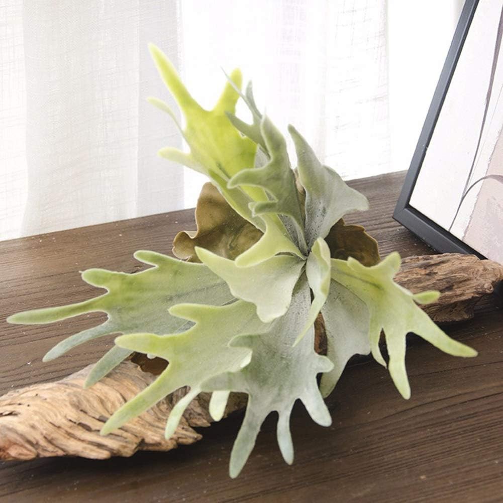 2Pcs Artificial Staghorn Fern Realistic Fake Flocked Succulent Plants Green P…