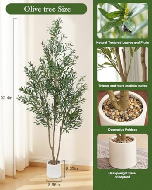 Olive Tree 7FT Fake Tree Faux Plants Indoor with Pot Artificial Tree 7ft 1in