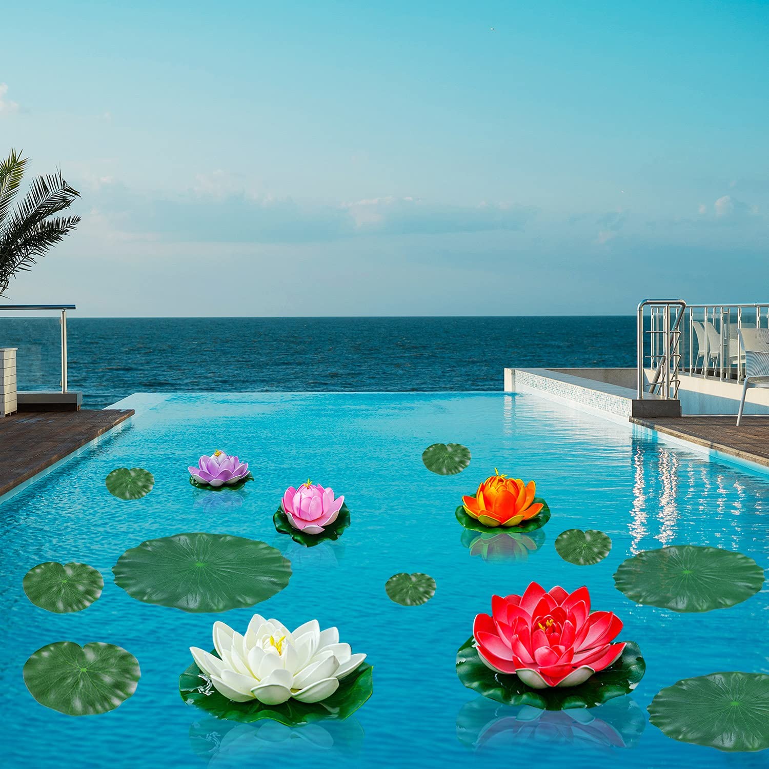 WhistenFla Artificial Lily Pads for Pond, 11in & 6in Artificial Flowers Floating