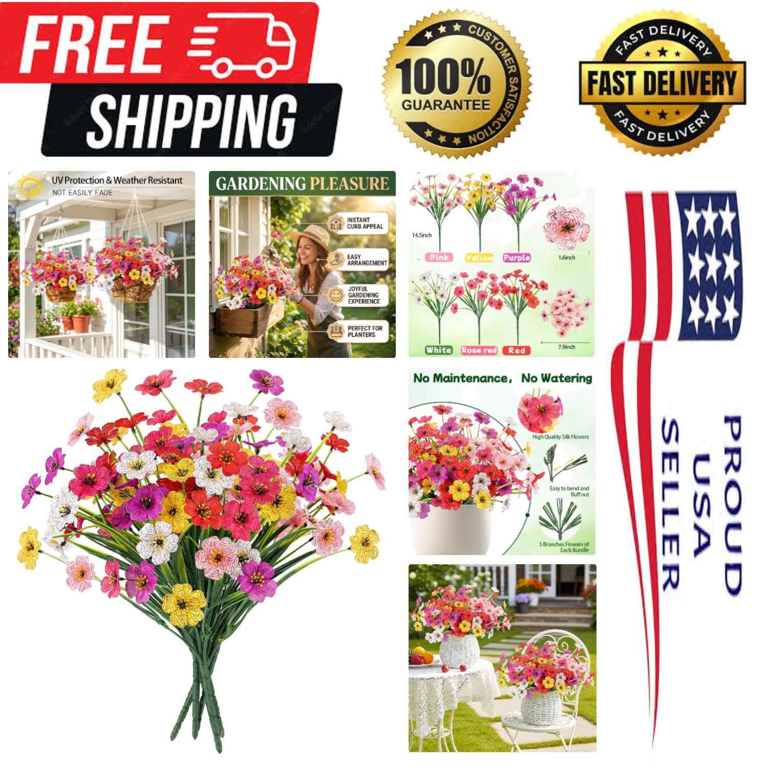 Maintenance-Free Mix Color Artificial Flowers – Perfect for Planters & Vases