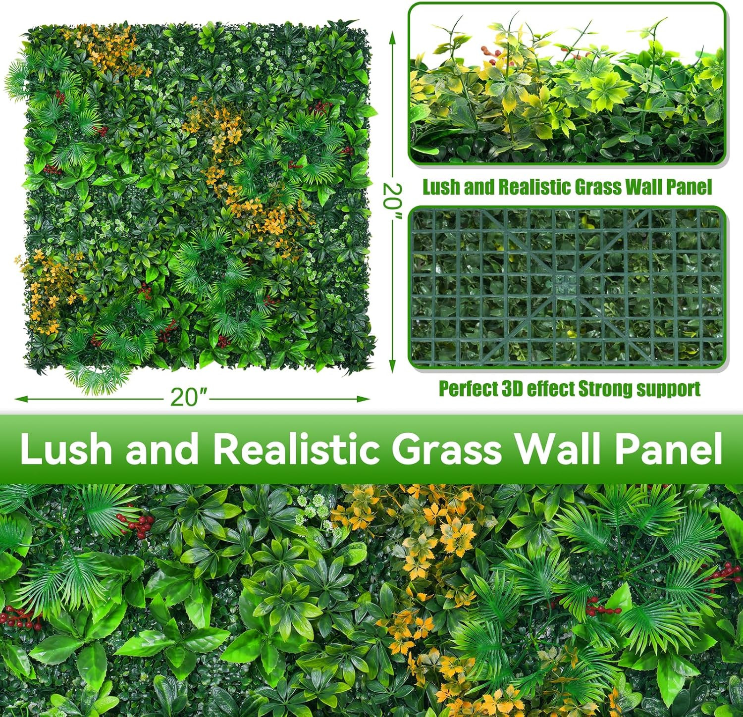 Artificial Grass Wall Panels with Tropical Leaves – 12 Pcs Green Decor