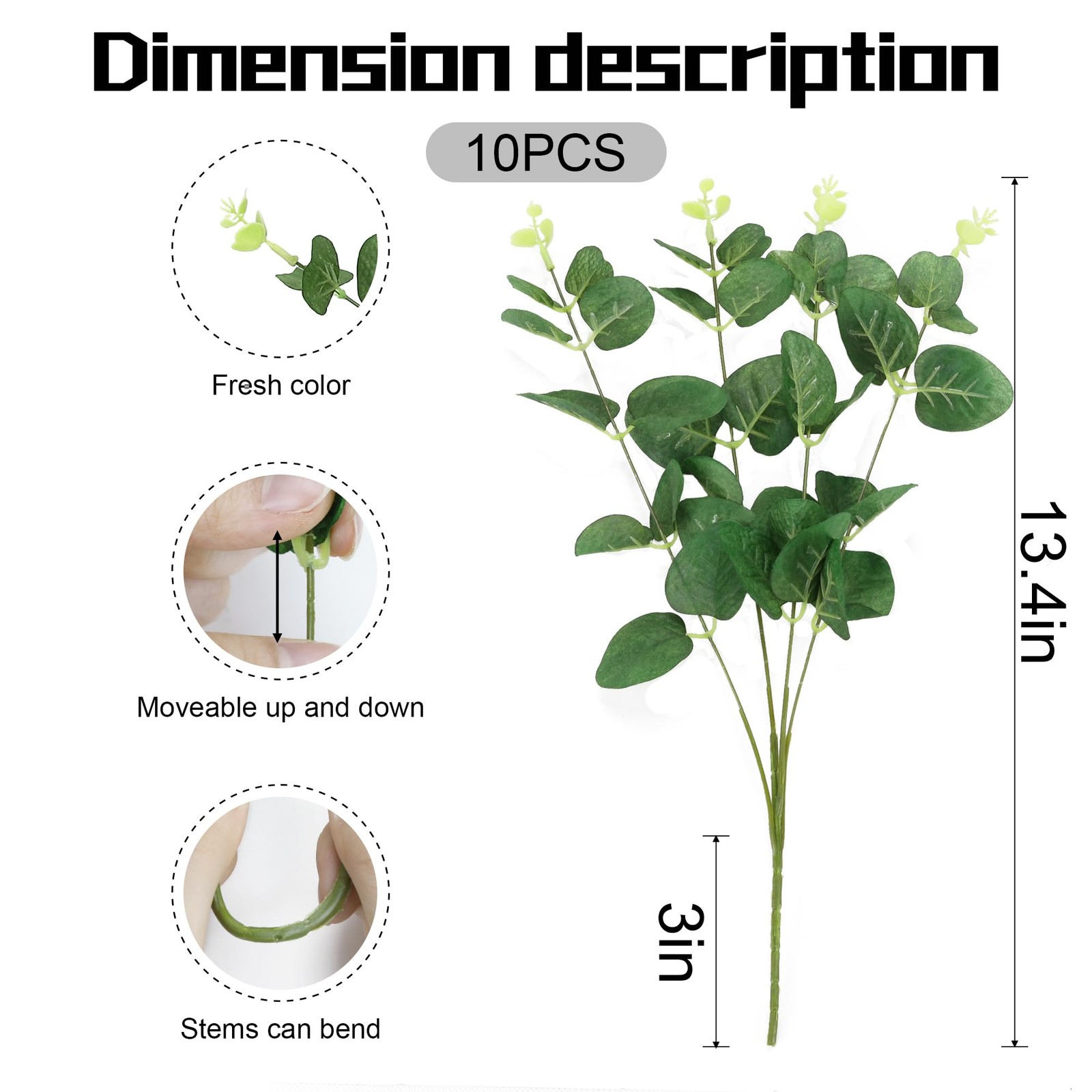 10 Pcs Faux Eucalyptus Stems Artificial Greenery Stems Green Fake Plants Leav…