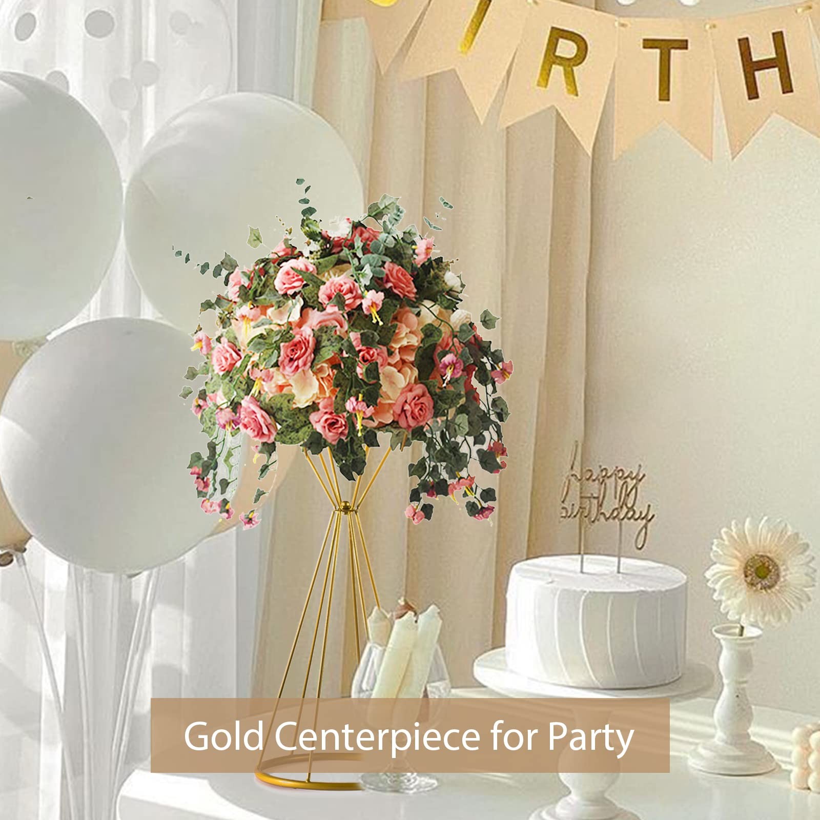 20 Inch Gold Centerpieces Wedding Geometric Metal Flower Stands Tabletop Decor