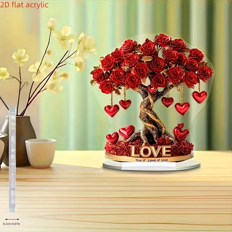 Elegant Crystal Heart-Shaped Rose Tree Decoration “Tree of Love” Golden Base – t