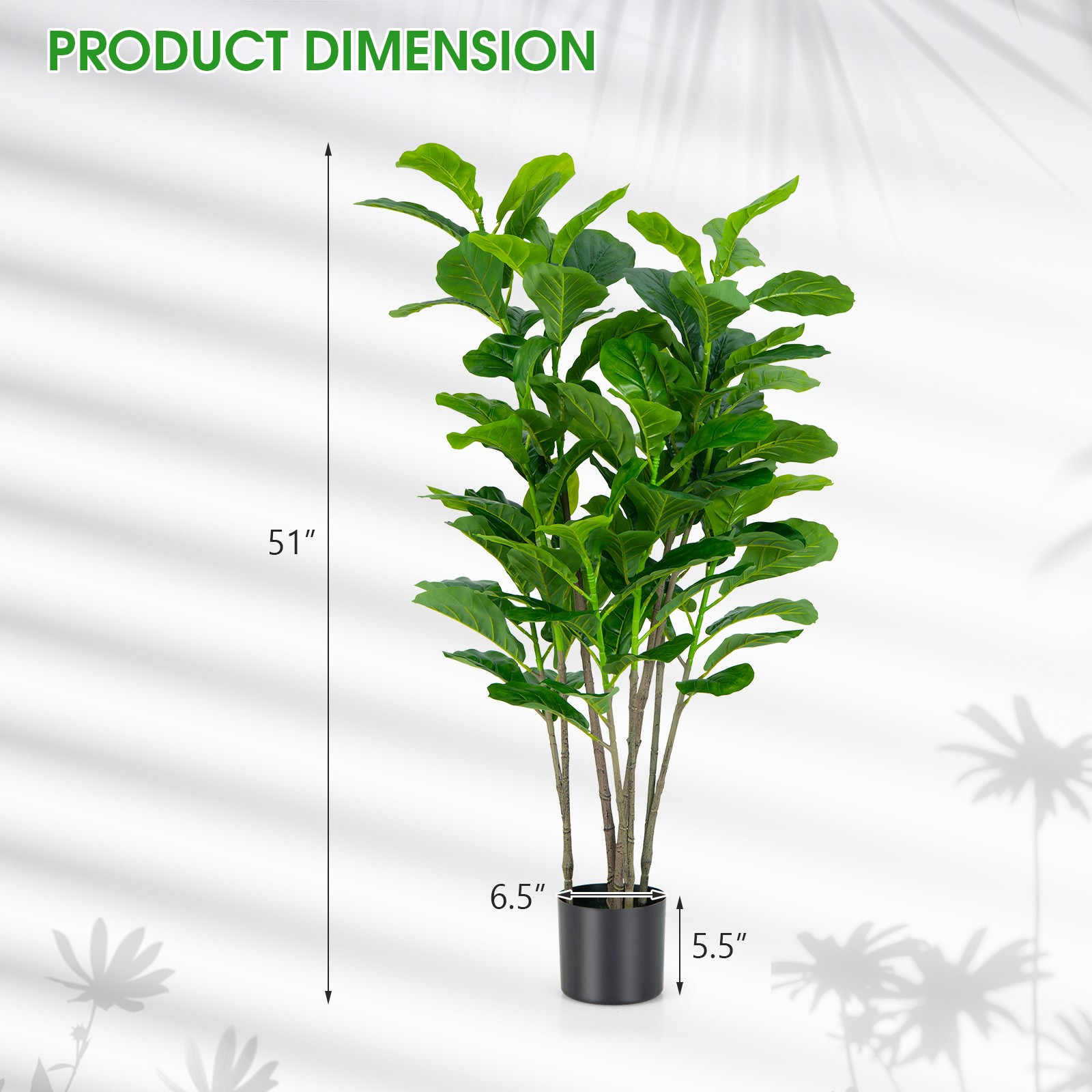 2-Pack 51″ Artificial Fiddle Leaf Fig Tree Home Office Greenery Plant Decoration