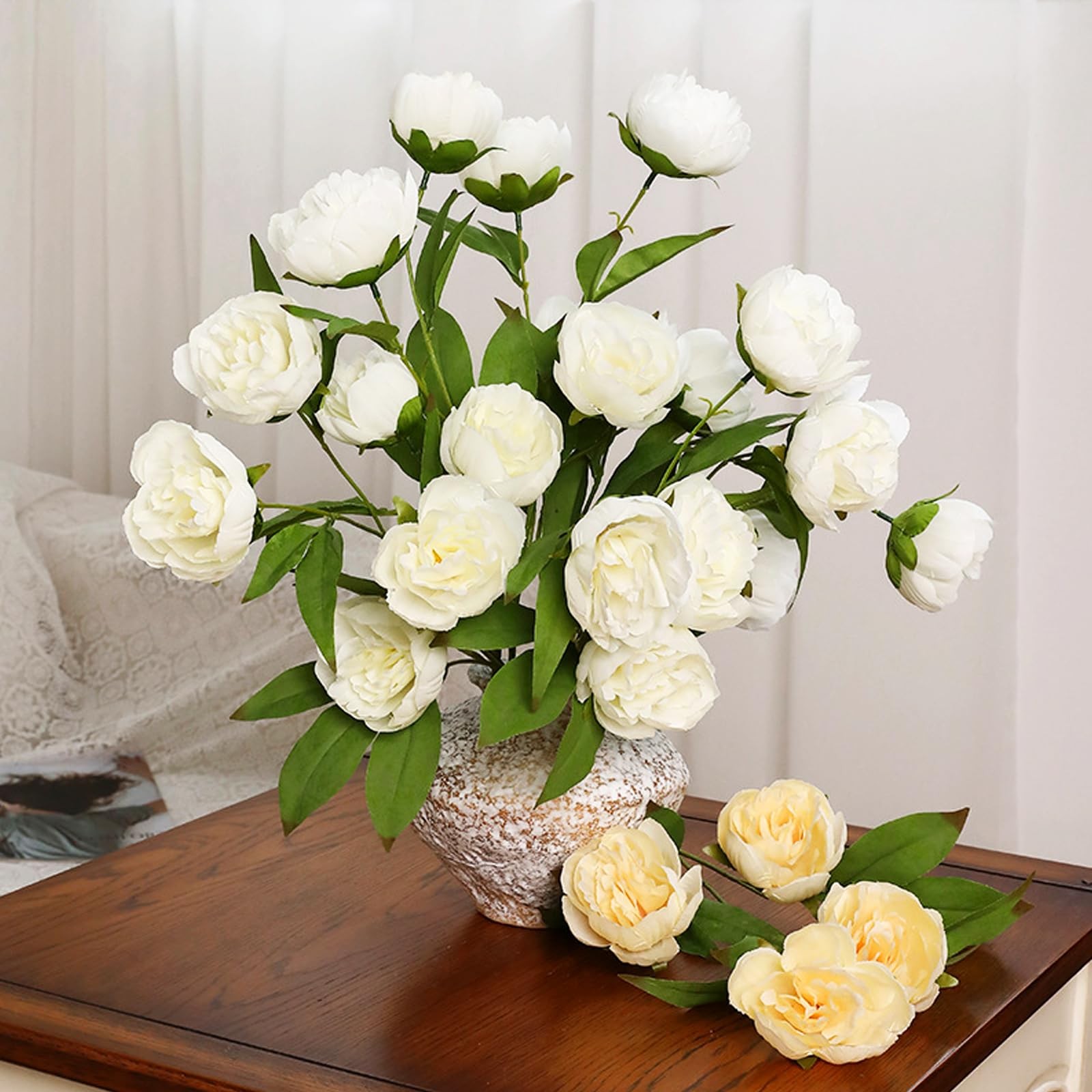 6 Pcs Faux Peonies Artificial Flowers for Vase, 27″ Silk Peonies Faux Peonies…