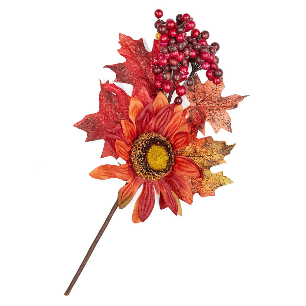 Group of 4 Artificial Fall Leaf and Sunflower Floral Embellishing 12-1/2″ Picks