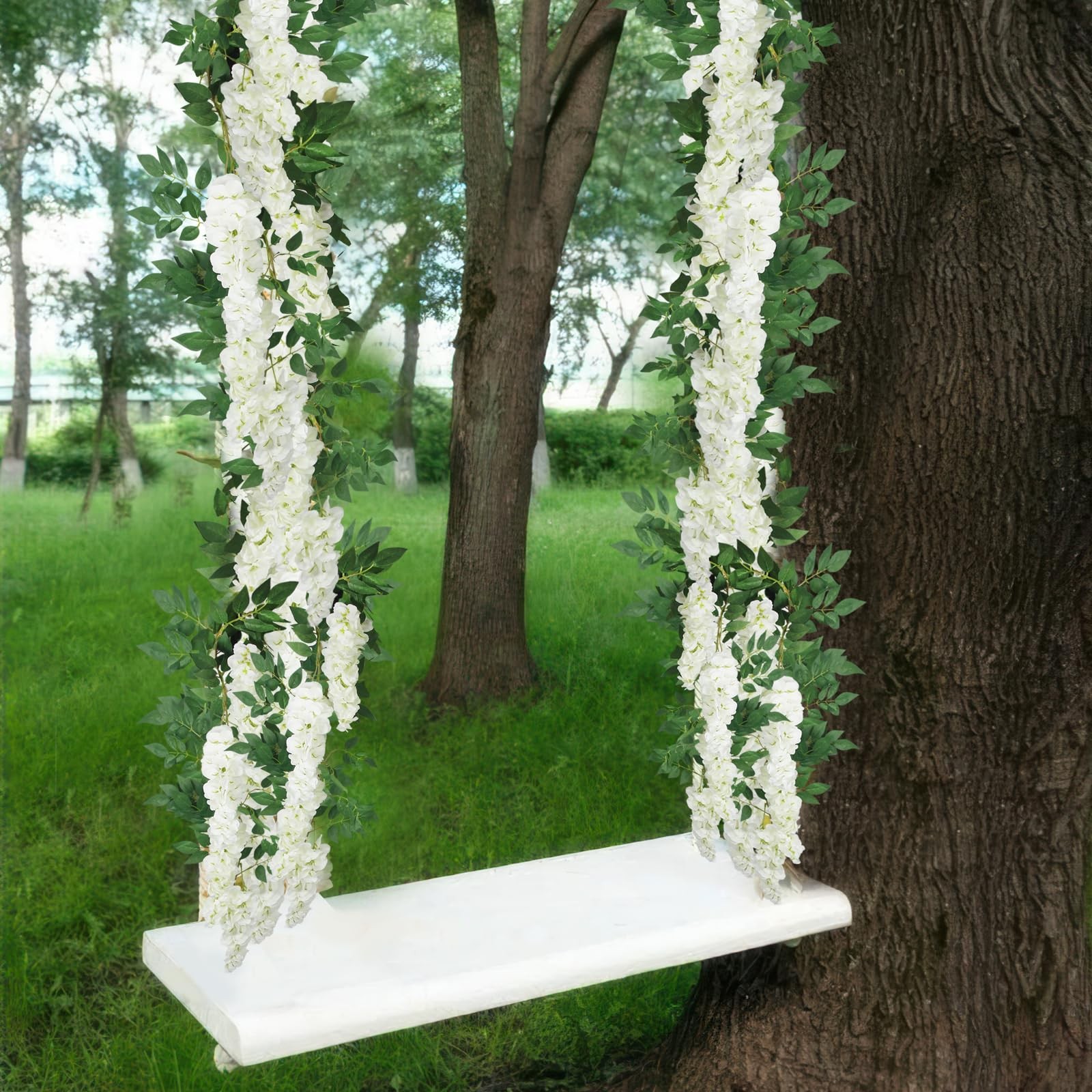 Wisteria Garland Artificial Flowers Floral Vines White 6.56 ft Silk Fake Wist…