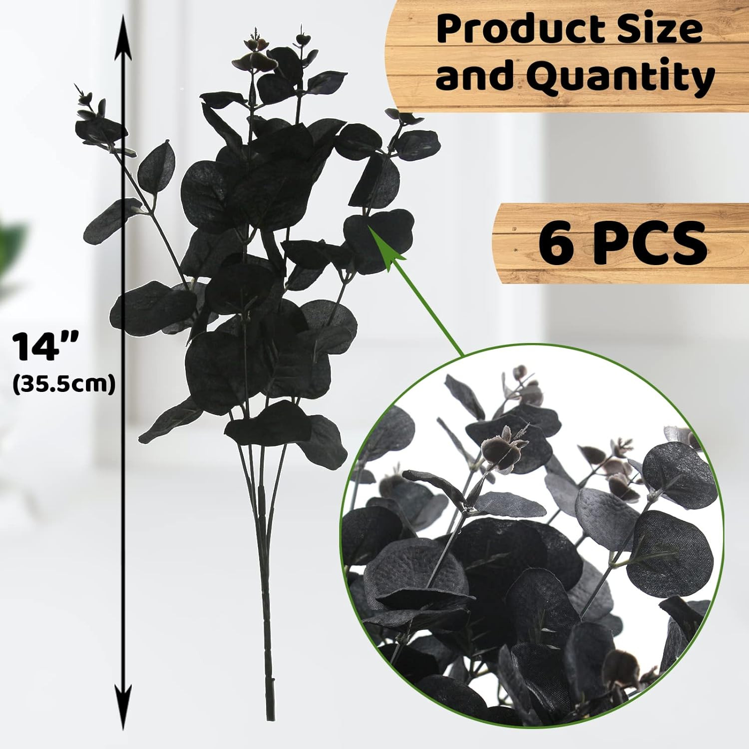 6 Tallos Artificiales De Eucalipto Negro 14 Pulgadas Para Arreglos Florales