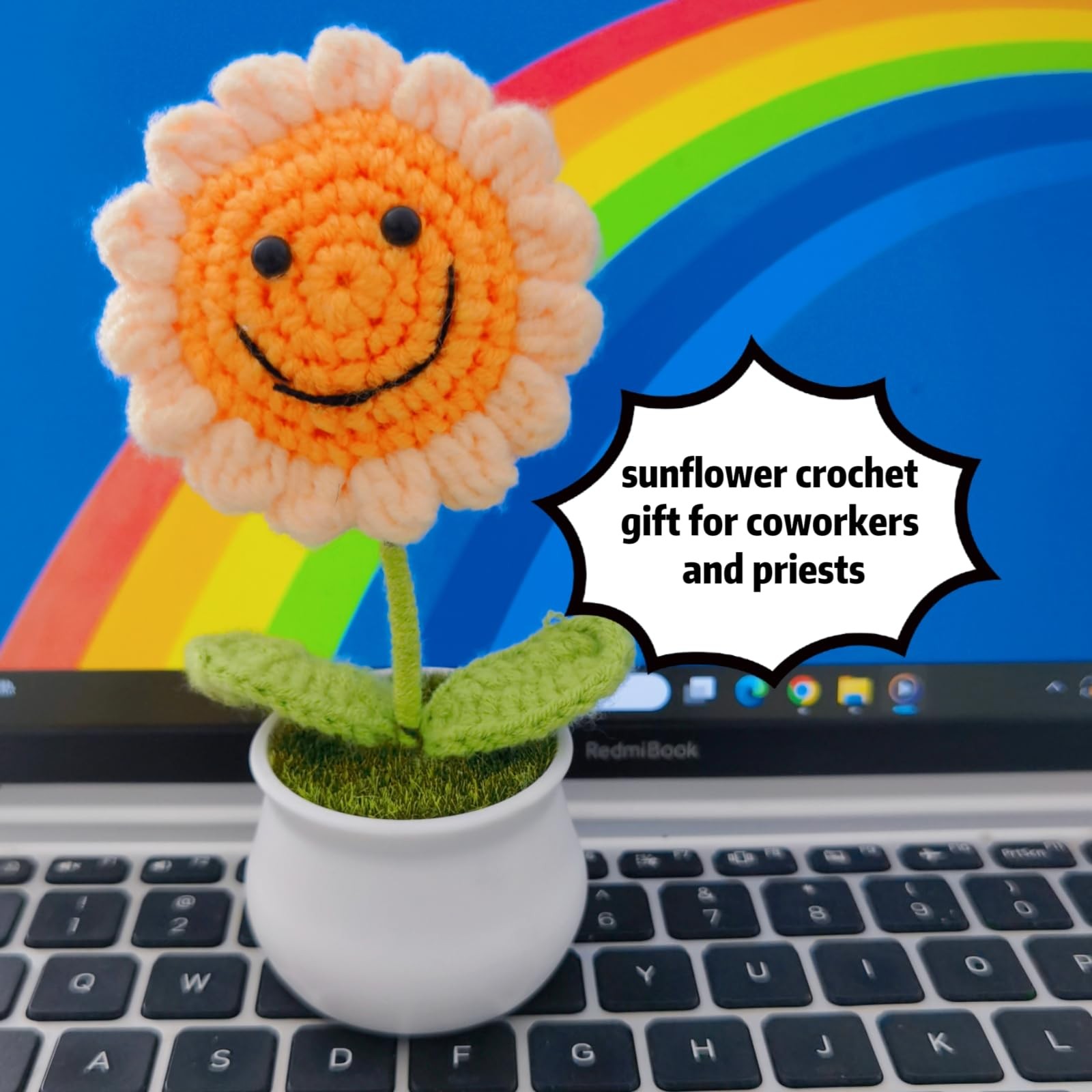 Cute Crochet Artificial Sunflower Figurines, Sunflower Desk ShelfAccessories …