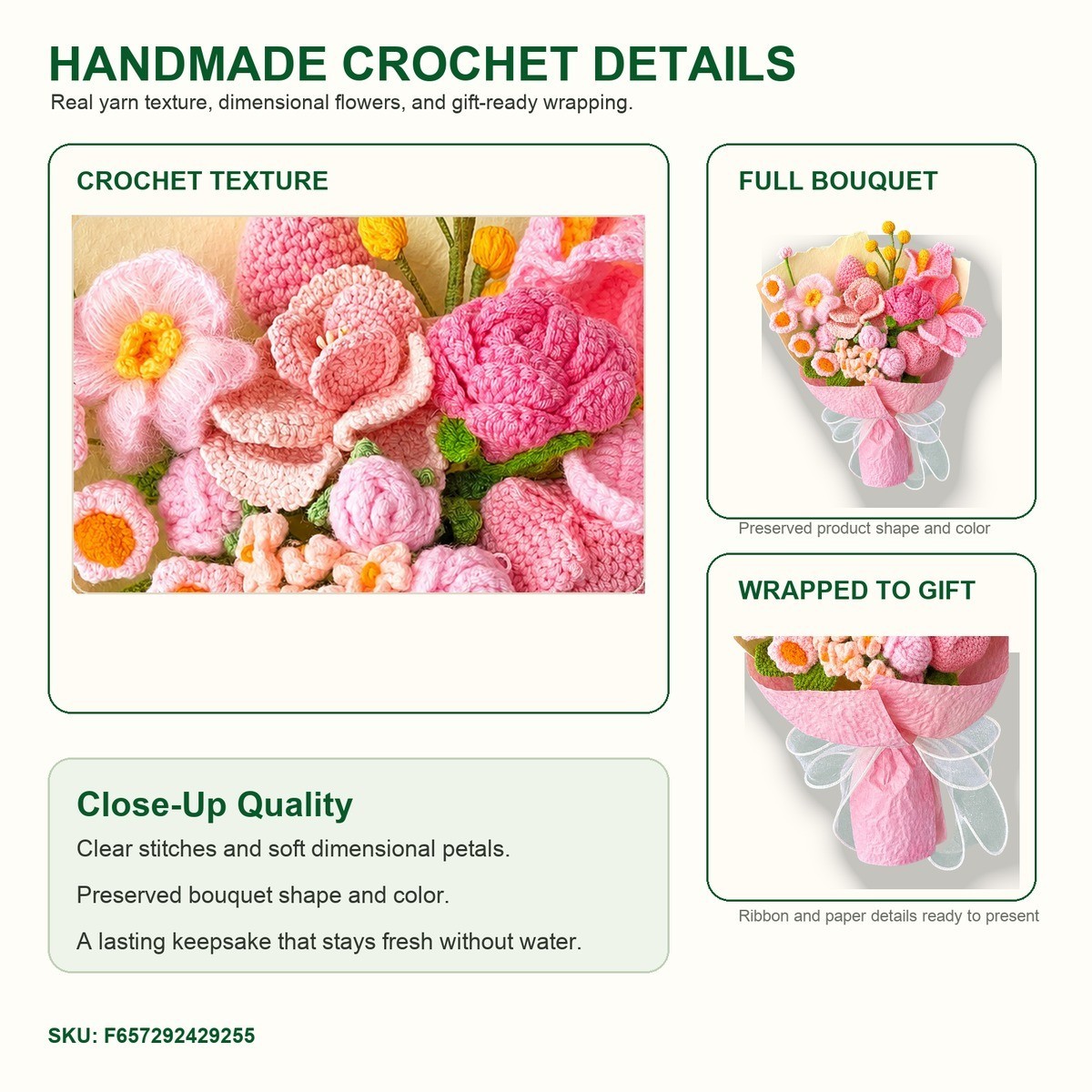Pink Lily Rose Daisy Crochet Bouquet Birthday Gift for Her