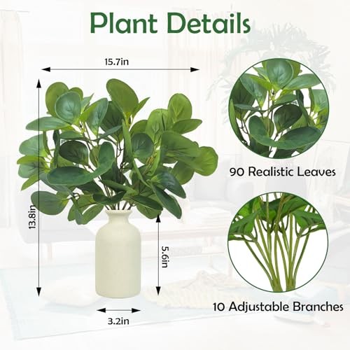 Small Fake Plant in Ceramic Pot, Fake Potted Plant with 2 Green Stems