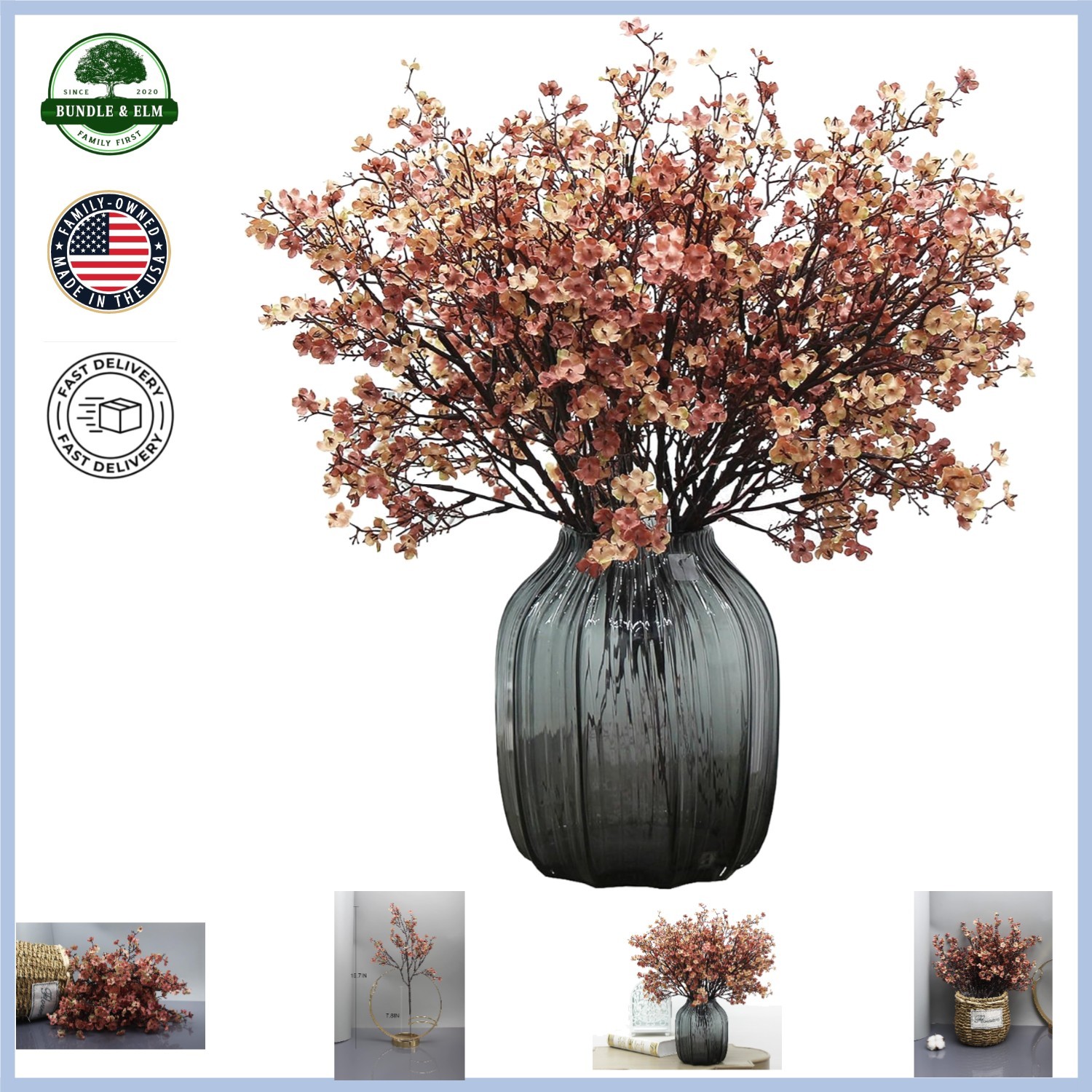 Silk Artificial Flowers 6 Bundle for Home and Garden Decoration in Beige Brown