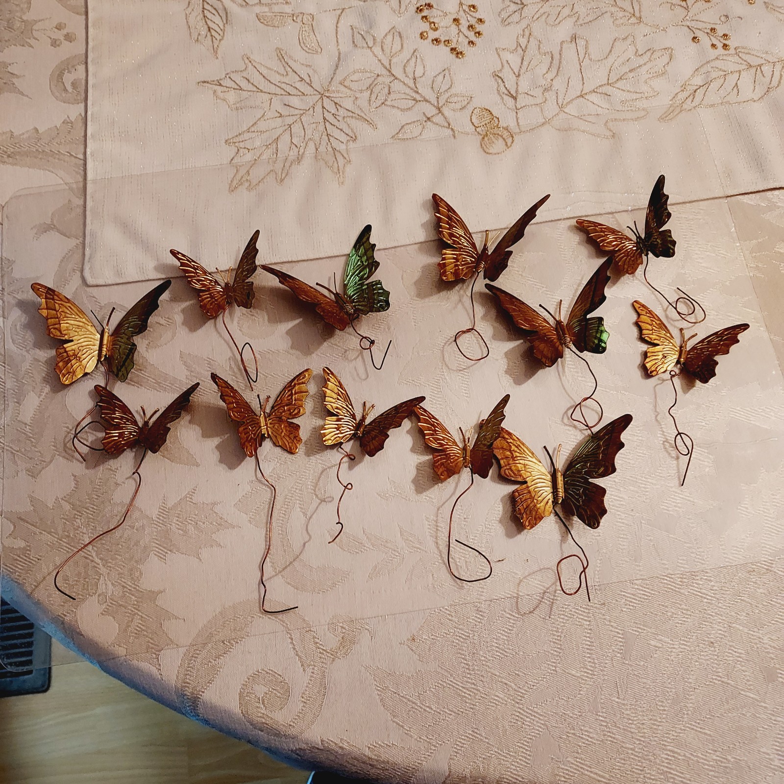 Vintage Gold Brass Color Metal Butterfly Wired Tie Ons Floral Decor Qty of 12