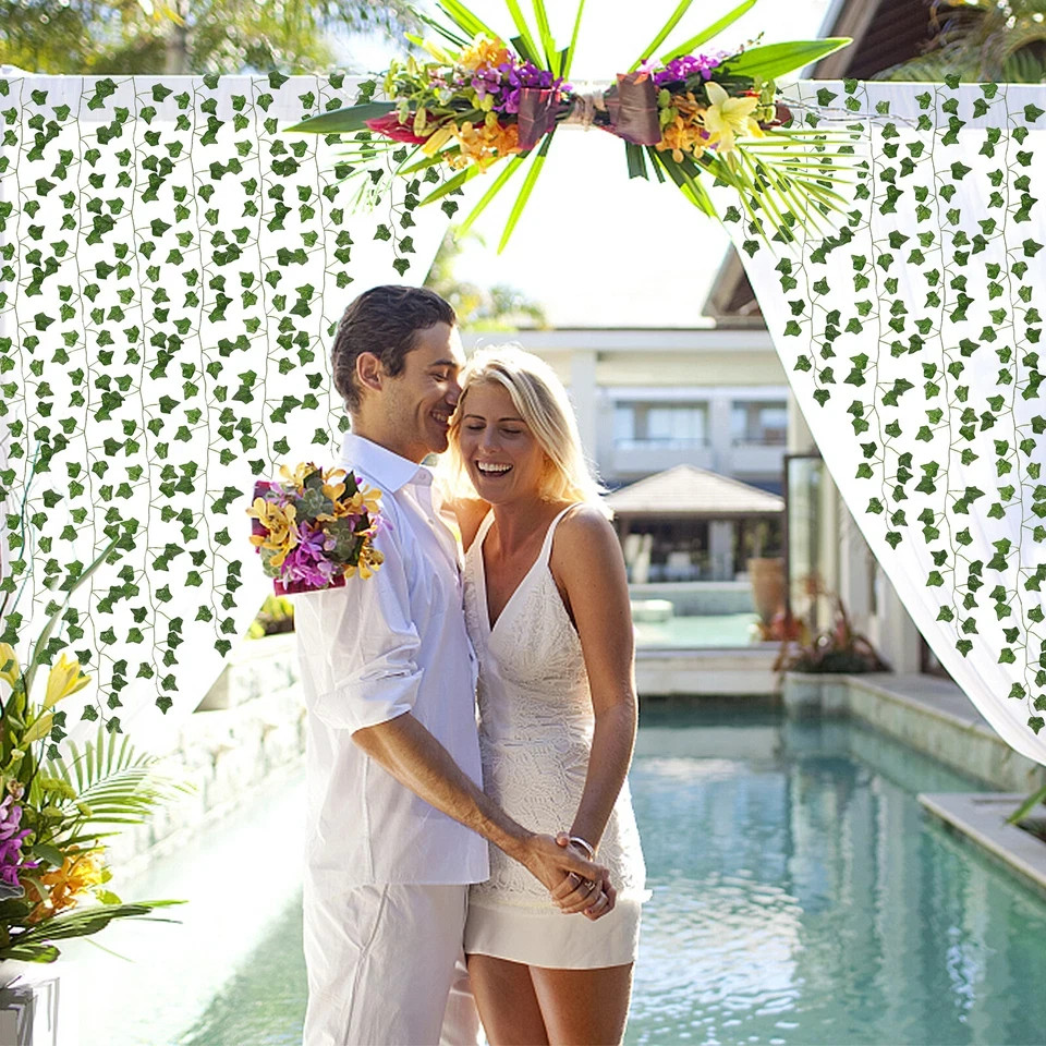 EZFLOWERY 12 Strands 84 Feet Artificial Ivy Vines Leaves, Silk Garland Fake