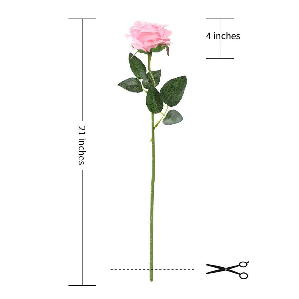 12 PCS Artificial Flowers Pink Roses Fake Silk Flowers Long Stem Artificial R…