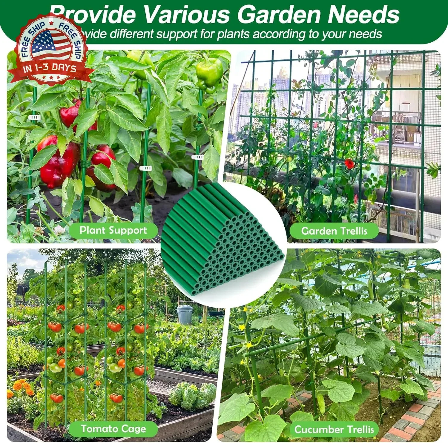 310PCS Garden Stakes Set with 100PCS 16 Inch Fiberglass Plant Sticks and Stake A