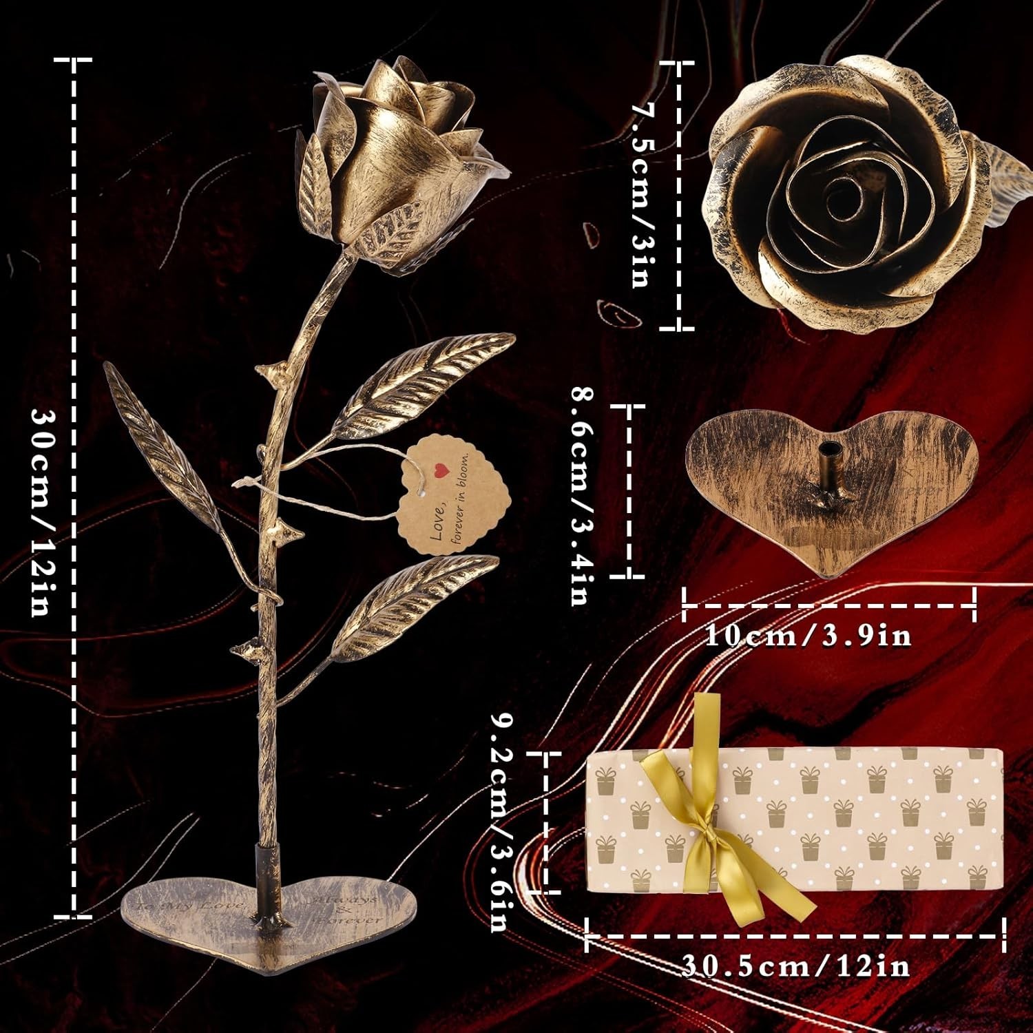 Handcrafted Bronze Metal Rose – Solid Gift of Everlasting Love – 8th 19th Wed…