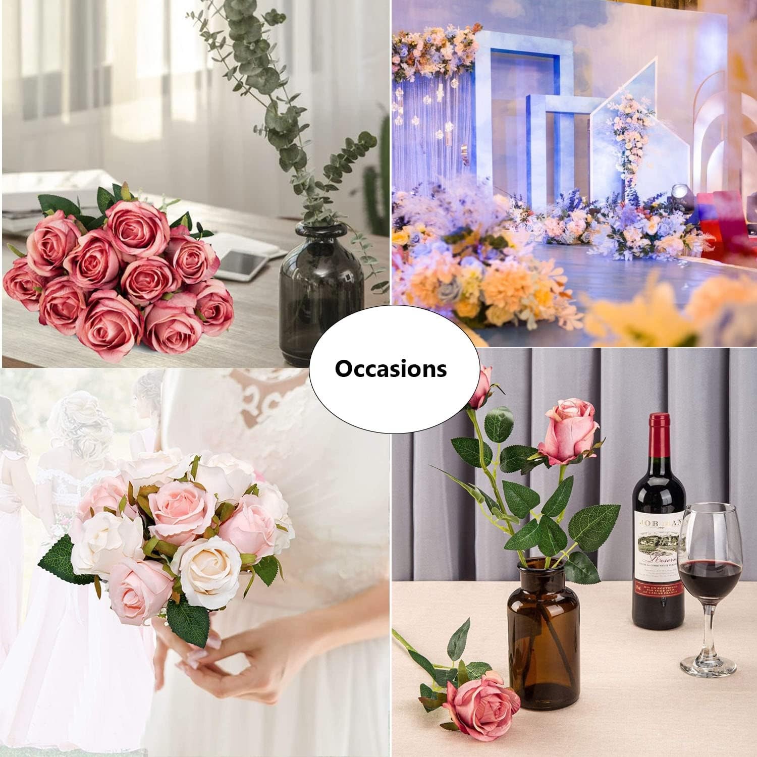 Yesok 50Pcs Floral Wire Stem with Leaves Artificial Plastic Rose Floral Wire