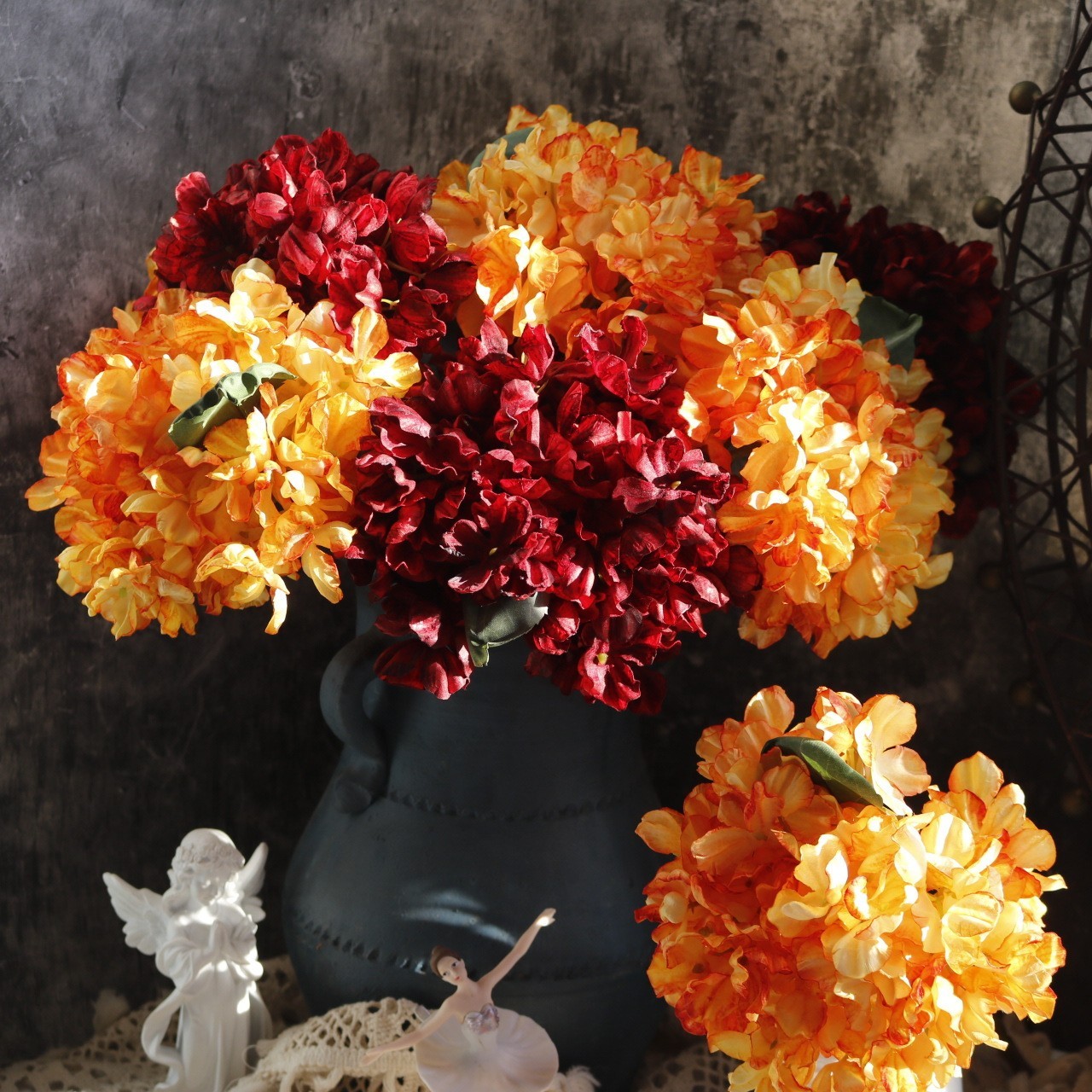 4Pcs French Retro Charcoal Embroidered Series Simulation Flower Home Decor Oil