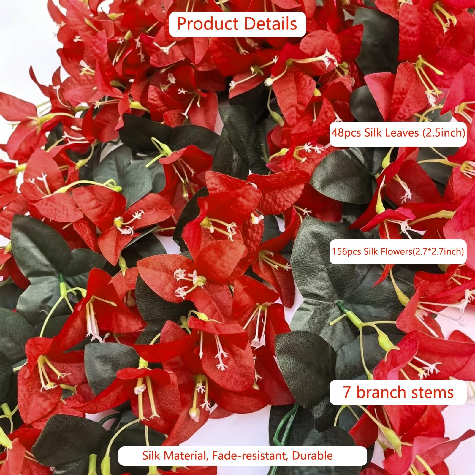 4Pcs 27.5 Inch Red Artificial Bougainvillea Flower Garlands – Silk Fake Vines…