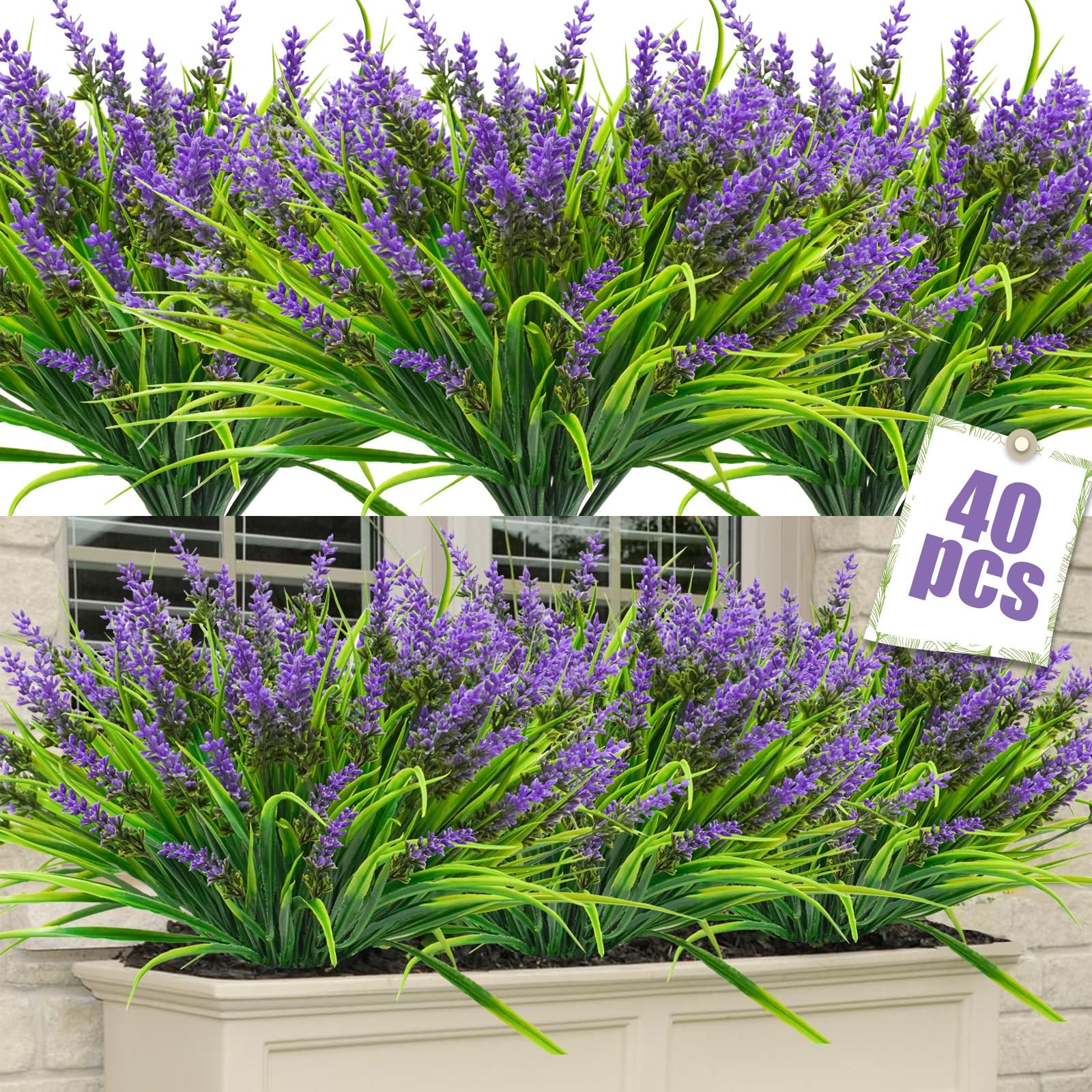 New 40 Bundles Artificial Plants Outdoor Fake Monkey Grass with Lavender Flowers