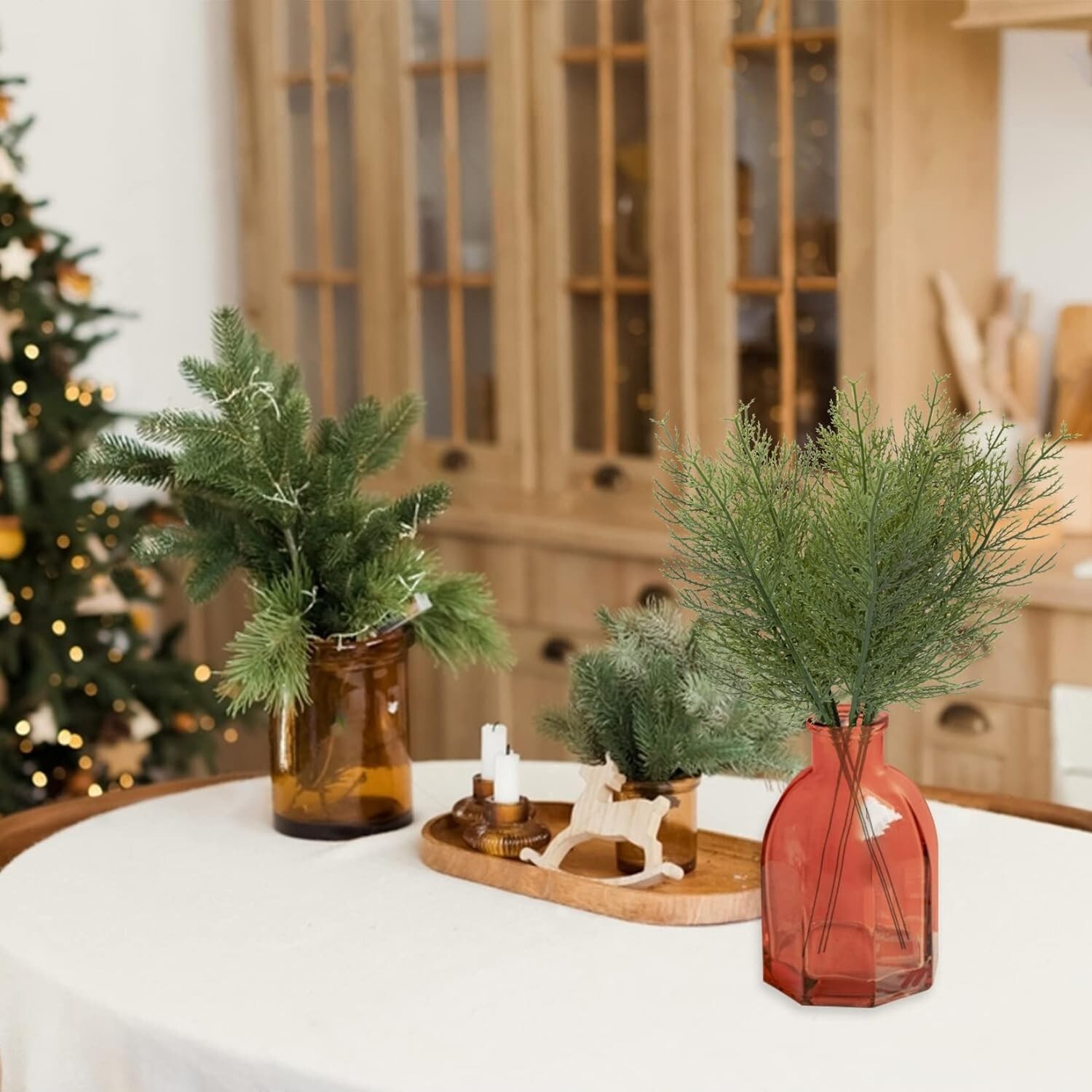 Sukh 25pcs Artificial Pine Branches – Faux Evergreen Pine Leaves Pine Sprigs for
