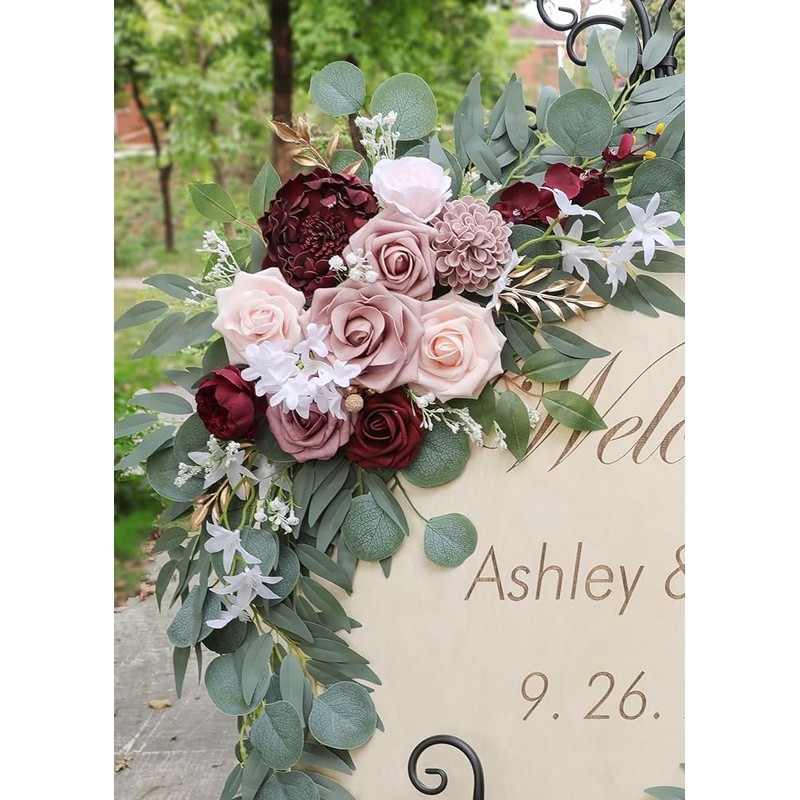 Burgundy Wedding Arch Flowers Decoration Kit Faux Silk Floral Set Metal Clips US