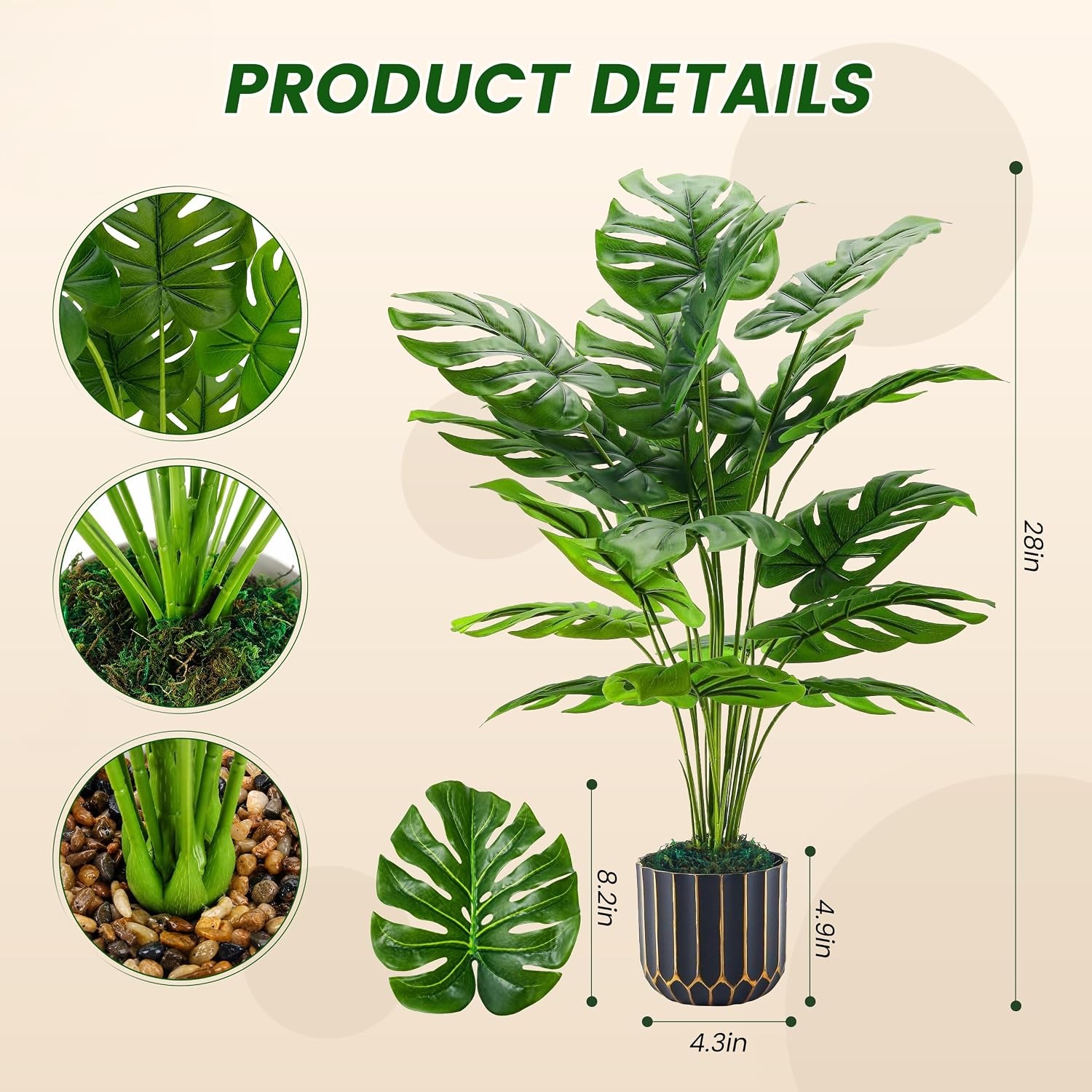 Artificial Monstera Plant Faux Potted Tree Fake Greenery Indoor Home Decor
