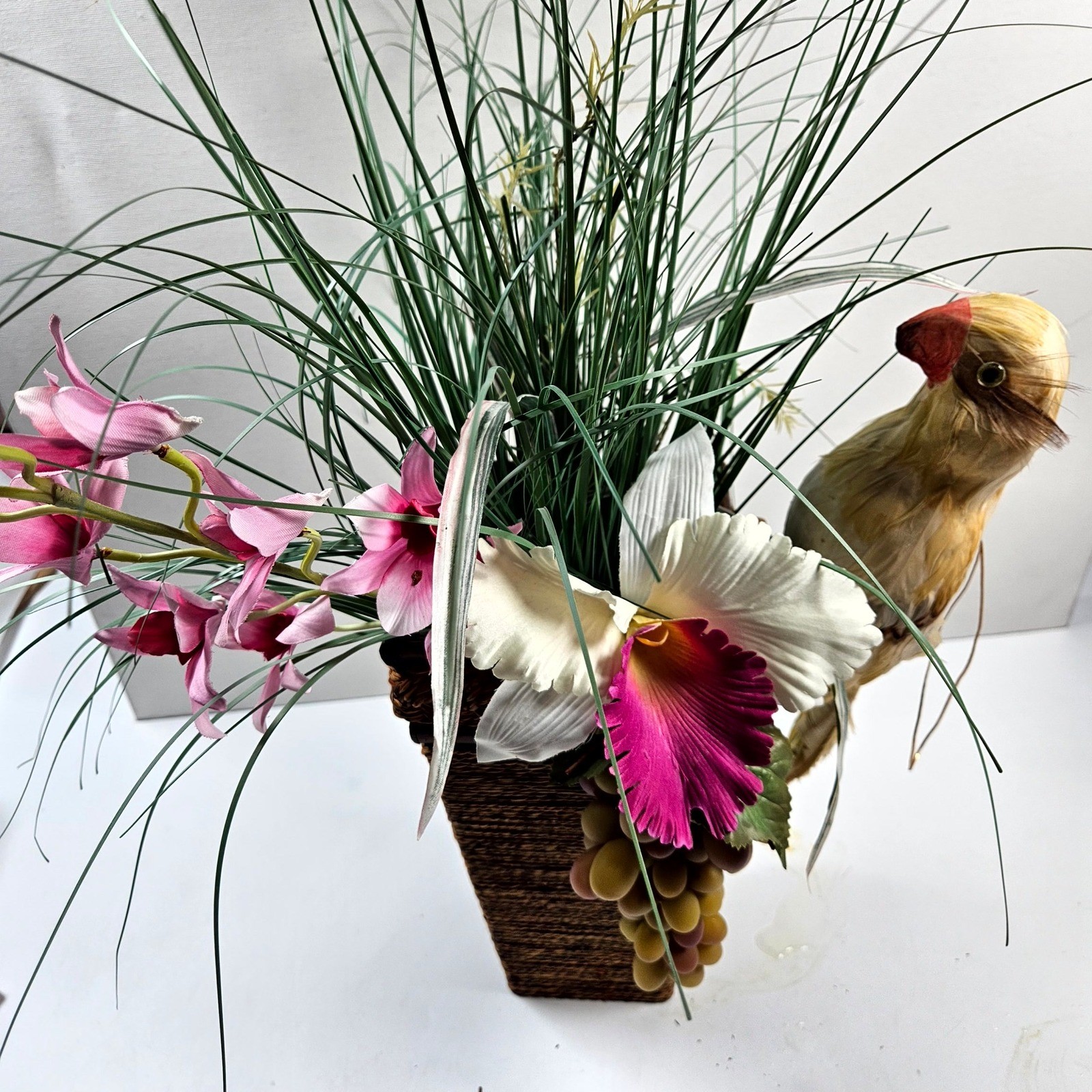 Floral Wall Decor OS Brown Pink Tropical Orchid Bird Tiki Arrangement Beach