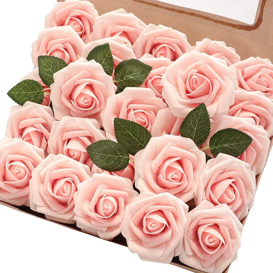 Artificial Flowers 25Pcs Real Looking Blush Heirloom Foam Fake Roses with Stems