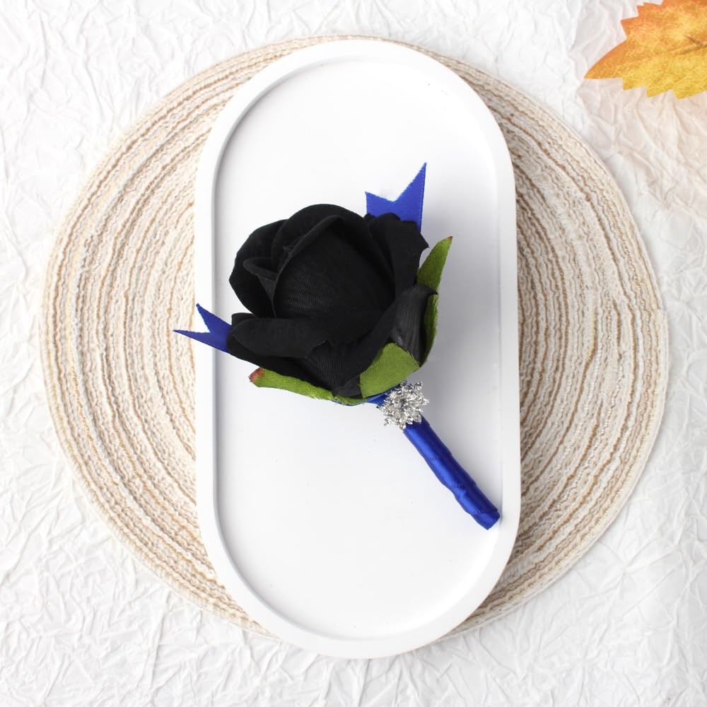 2 PCS Blue Black Rose Wrist Corsage Boutonniere Set Prom Party Homecoming