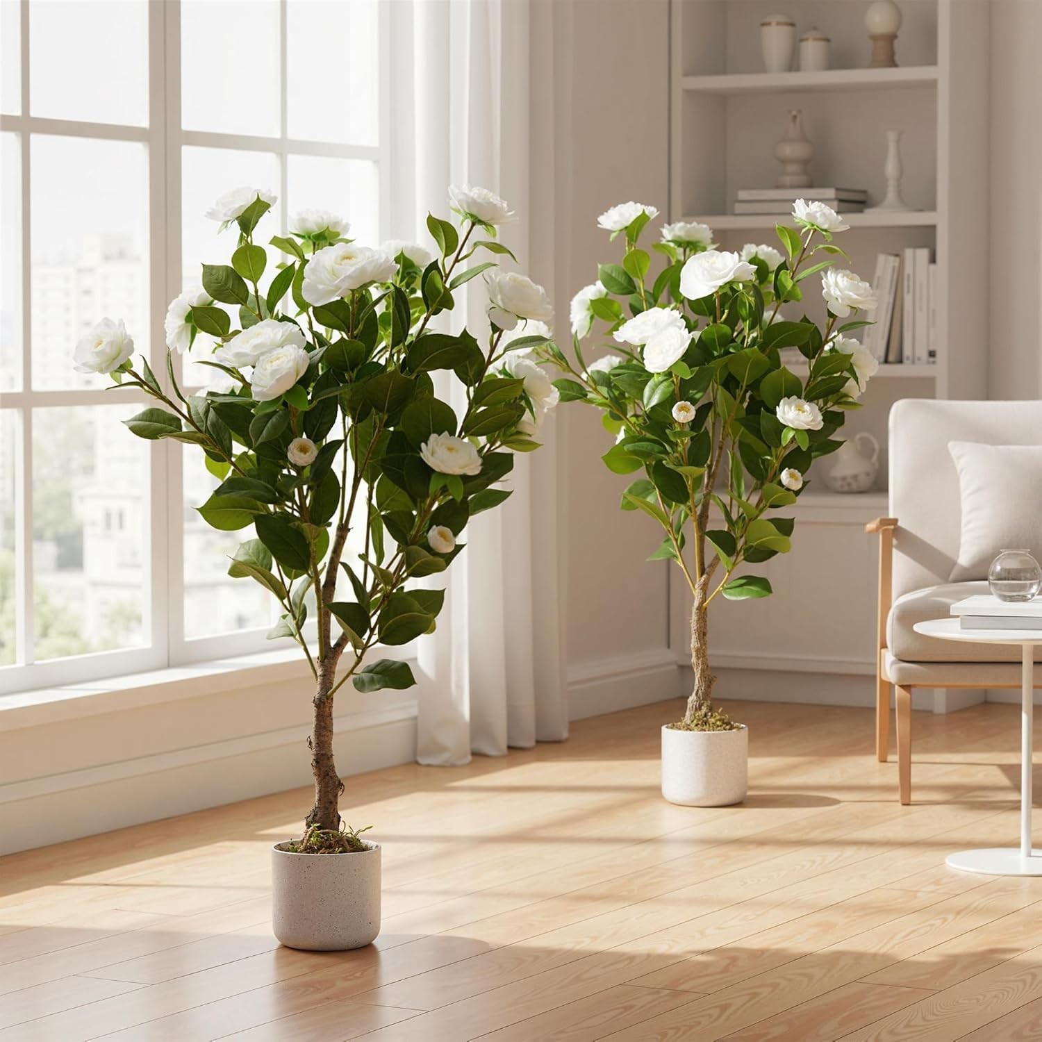 2 Pack 2.8FT Artificial Camellia Tree Faux Camellia Plant in Pot Outdoor Decor