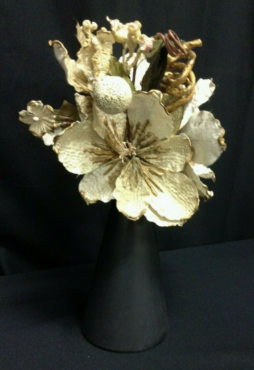 3 White Flower Floral Picks Stems Gold Green Leaves Holidays Berries Glitter