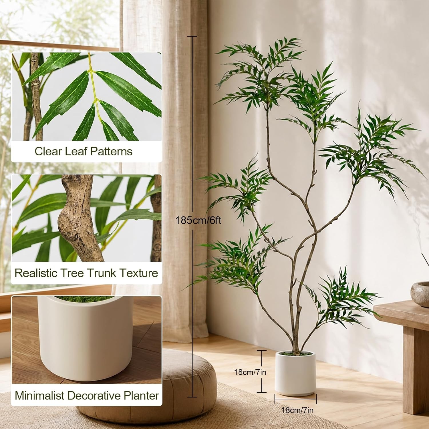6FT Artificial Mahonia Fortunei Tree, Real-Touch Leatherleaf Faux Tree with D…