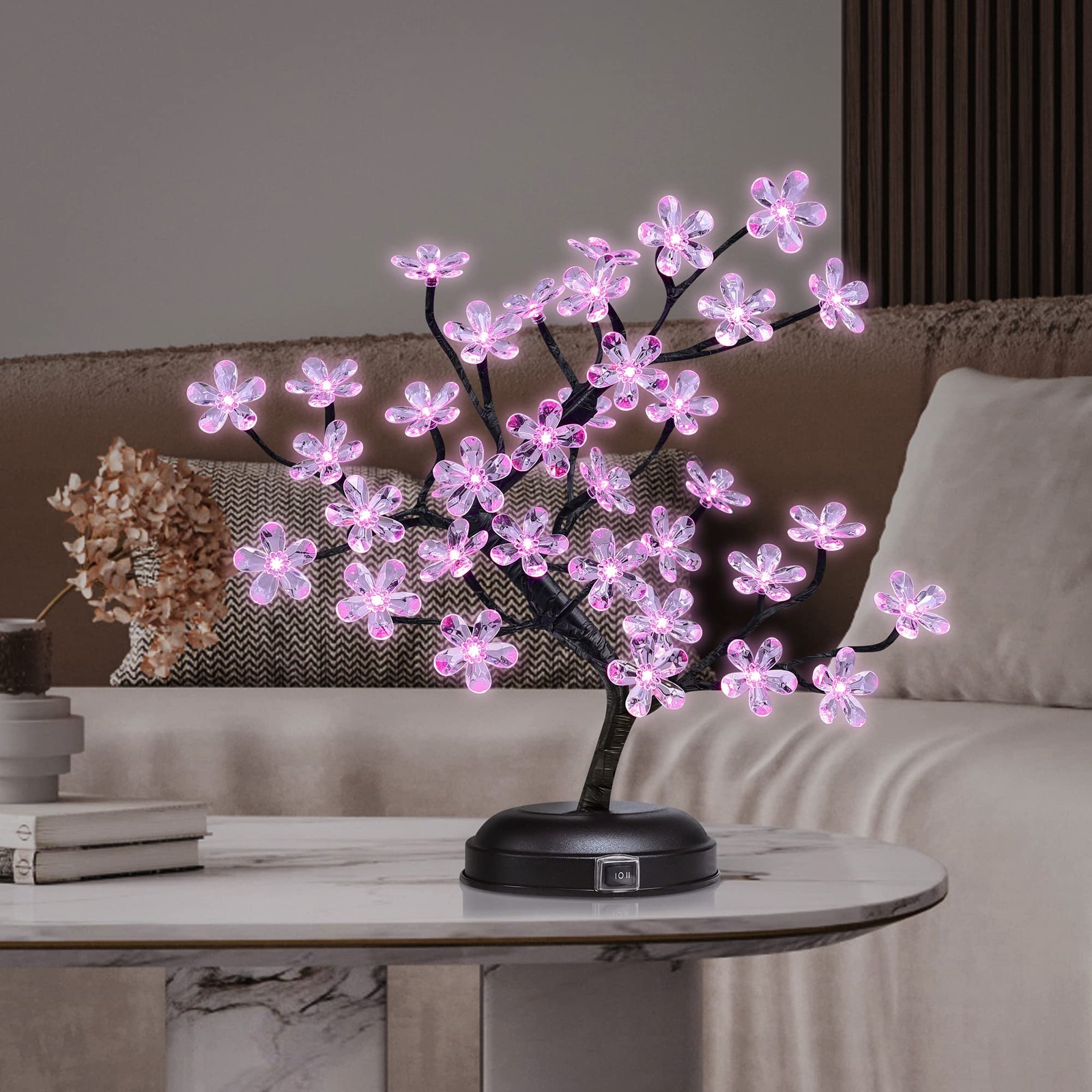 18-inch Crystal Flower LED Bonsai Tree, Pink Light, 36 LED Lights, Battery Po…