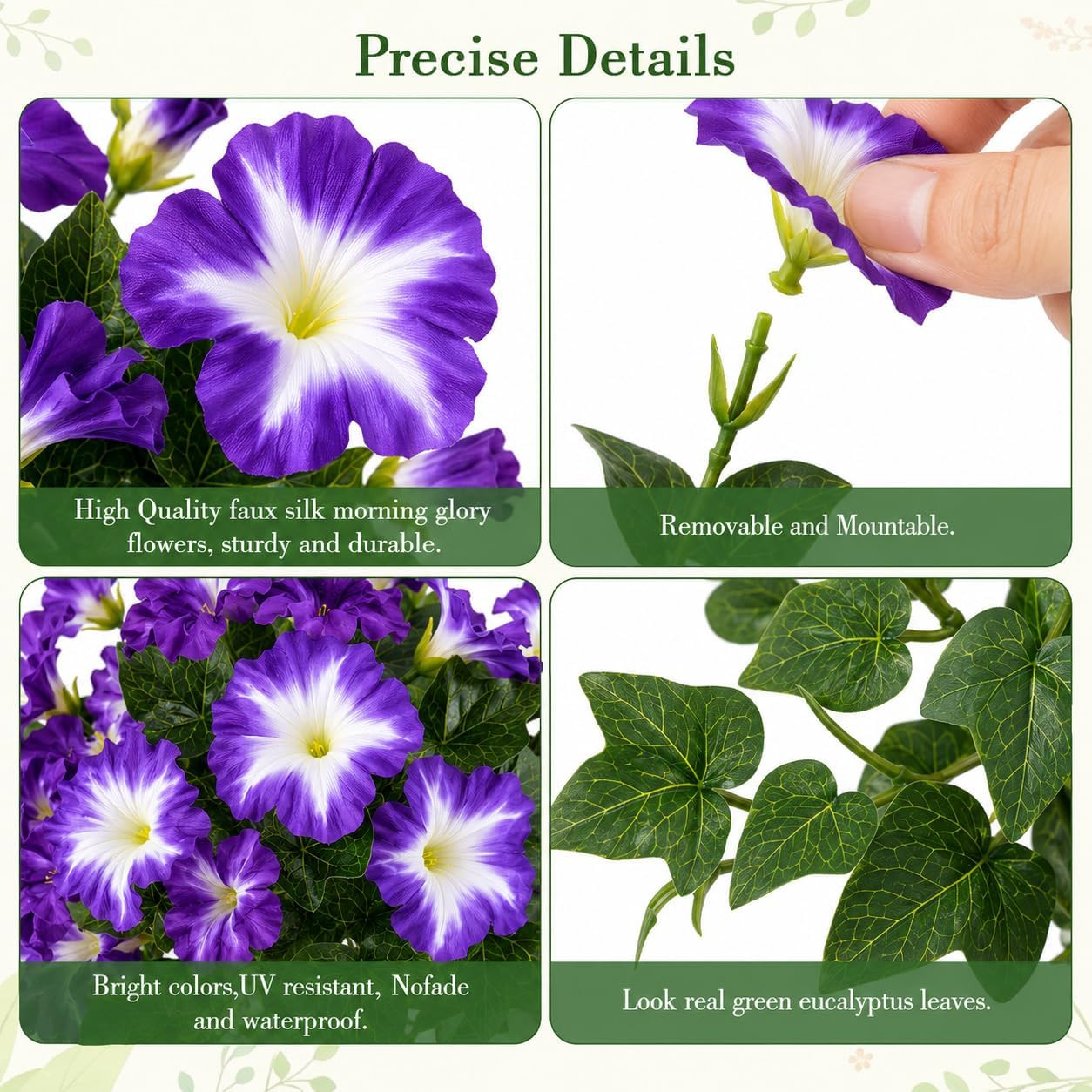 Vibrant UV Resistant Morning Glory Fake Flowers for Outdoor Décor (4 Bundles)
