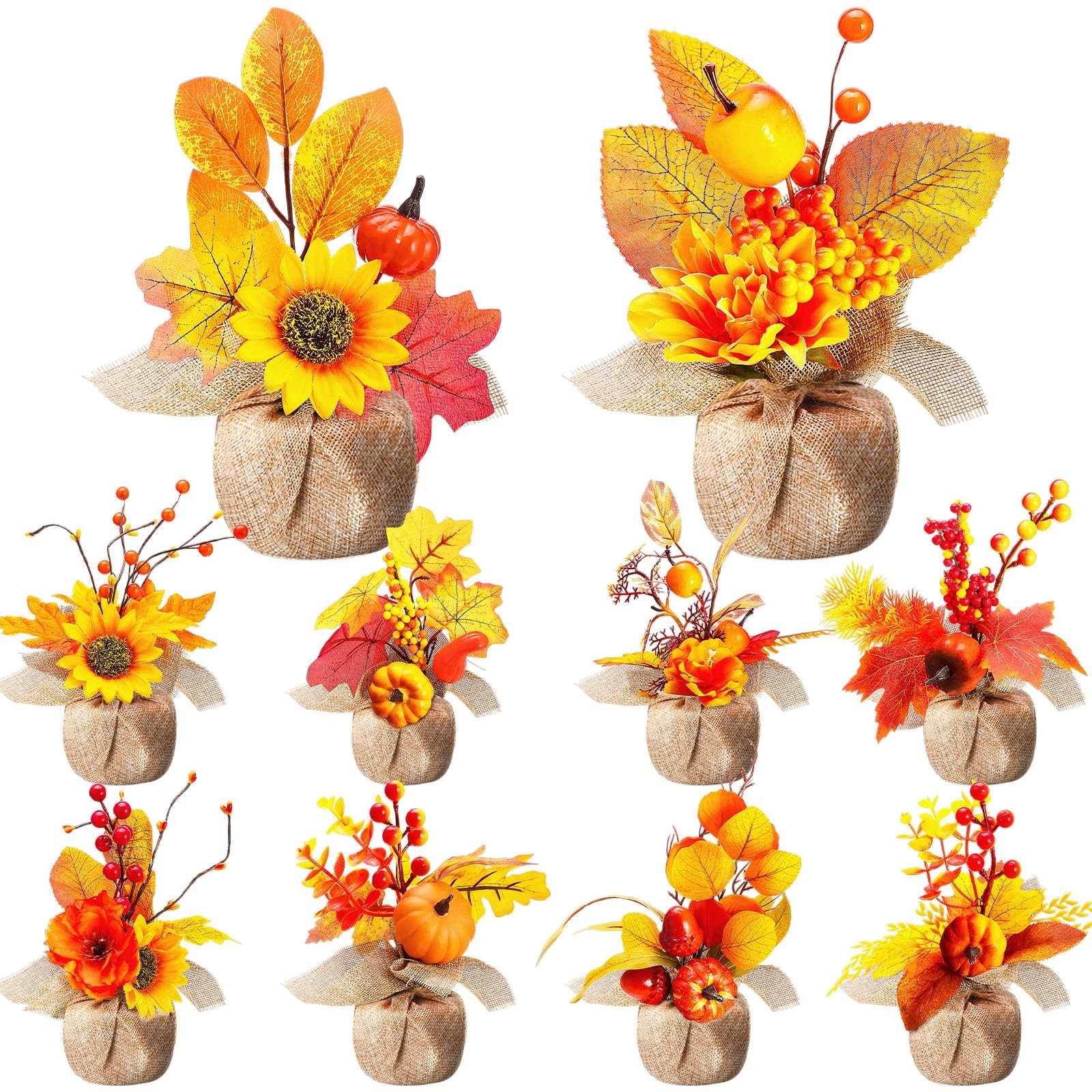 10 Pcs Thanksgiving Fall Halloween Artificial Potted Flowers Fall Decor Fake …