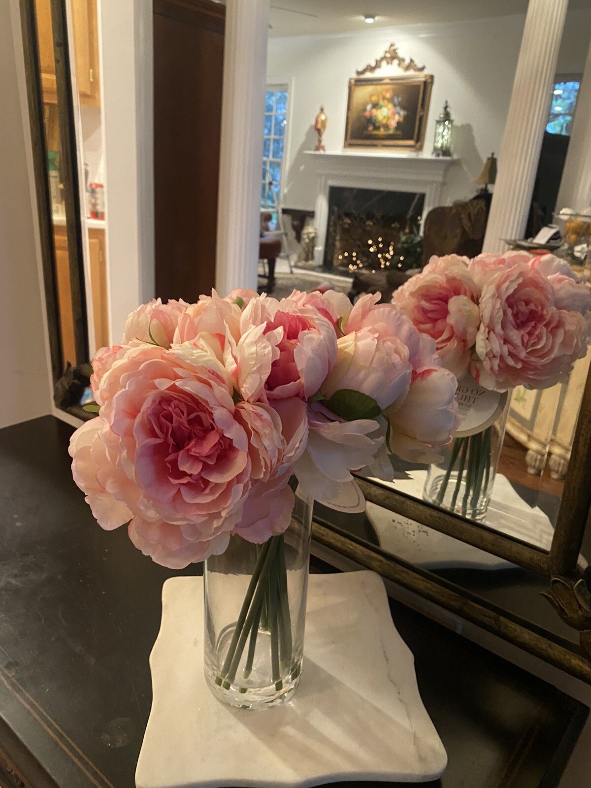 Peony In Glass Vase Full Bloom Arrangement Centerpiece Home Decor