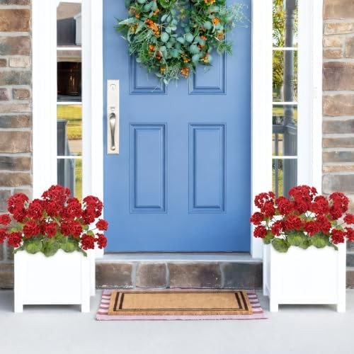 2 Pcs Artificial Geraniums for Outdoors 23” Faux Flowers Red Silk Geraniums UV