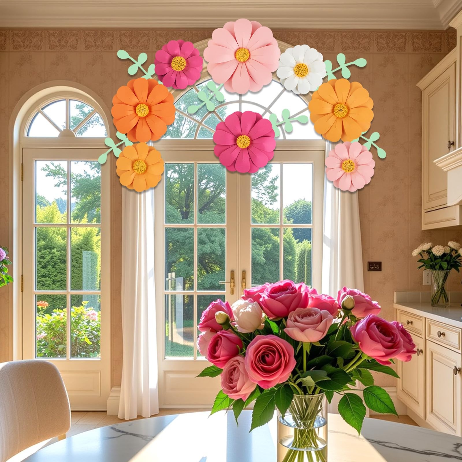 Daisy Paper Flowers Party Decor Orange Yellow Wall Hanging Birthday Shower